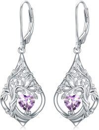 wholesale 925 Sterling Silver 12 Months Birthstone Crystal Tree of Life Earrings-6-Jun-Alexandrite