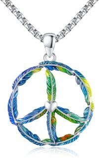 wholesale 925 Sterling Silver Feathered Peace Sign Moonstone Pendant Necklace for Women-01 Gradient Blue