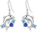 wholesale 925 Sterling Silver Blue Crystal Dolphin Wave Stud Earrings for Women-0-0