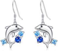 wholesale 925 Sterling Silver Blue Crystal Dolphin Wave Stud Earrings for Women-Dolphin Earrings L