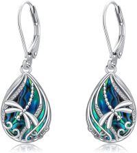 wholesale 925 Sterling Silver Dragonfly Abalone Shell Teardrop Leverback Earrings-Dragonfly