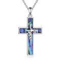 wholesale 925 Sterling Silver Abalone Shell Inlay Cross Pendant Necklace with Hope Inscription for Women and Men Christian Faith  45cm Chain Length-0-0