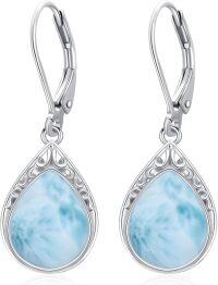 wholesale Sterling Silver Celtic Filigree Teardrop Leverback Earrings for Women Mom Gift-Larimar