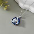 wholesale 925 Sterling Silver Blue Crystal Wolf Head Therian Pendant Necklace-0-3