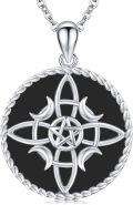 wholesale 925 Sterling Silver Pentagram Witch's Knot Pendant with Black Onyx and Moon Phase Design Necklace-0-0