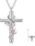 wholesale 925 Sterling Silver Cross with Red Flowers and Leaves Cremation Urn Necklace for Ashes Keepsake Pendant-0-0