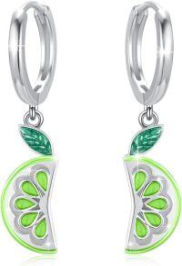 wholesale 925 Sterling Silver Lime Slice Drop Earrings - Green and Yellow Fruit Jewelry-Green