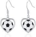 wholesale 925 Sterling Silver Heart-Shaped Soccer Ball Drop Earrings - Sporty Gift for Her-0-0
