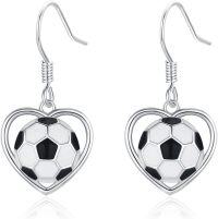 wholesale 925 Sterling Silver Heart-Shaped Soccer Ball Drop Earrings - Sporty Gift for Her-Soccer
