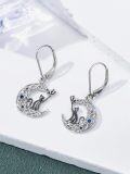 wholesale Sterling Silver Moonstone Cat Fox Panda Dangle Earrings Celtic Crescent Animal Jewelry Gift-0-7