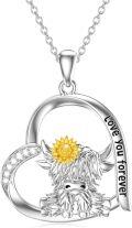 wholesale 925 Sterling Silver Horseshoe Highland Cow Sunflower Love You Forever Pendant Necklace for Women-0-0