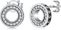 wholesale 925 Sterling Silver Round Circle CZ Stud Earrings for Women Girls Fashion -Cross Stud-3