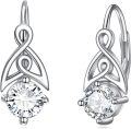 wholesale 925 Sterling Silver White Topaz Celtic Trinity Knot Leverback Earrings, April Birthstone AAA CZ, White Gold Plated-0-0