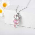 wholesale 925 Sterling Silver Pink Cat Pendant Necklaces with Stone Charm Gifts for Girls and Women-0-2