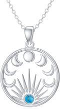 wholesale 925 Sterling Silver Turquoise Bohemian Moon & Sun Cactus Pendant Necklace for Women Girls Gifts-0-0