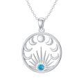 wholesale 925 Sterling Silver Moon Phase Pendant With Blue Stone-0-0