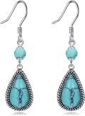 wholesale 925 Sterling Silver Teardrop Turquoise Stone Drop Earrings for Women-0-0