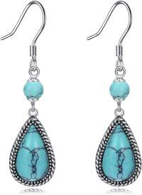 wholesale 925 Sterling Silver Teardrop Turquoise Stone Drop Earrings for Women-Turquoise
