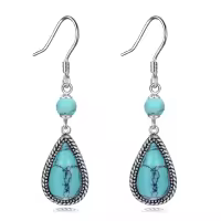 wholesale 925 Sterling Silver Teardrop Turquoise Stone Drop Earrings for Women-Turquoise
