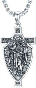 wholesale 925 Sterling Silver Saint Gabriel Shield Cross Necklace Pendant Jewelry for Men Women Boys Girls Gift 48cm Chain Length -0-0