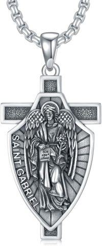 wholesale 925 Sterling Silver Saint Gabriel Shield Cross Necklace Pendant Jewelry for Men Women Boys Girls Gift 48cm Chain Length -St Gabriel