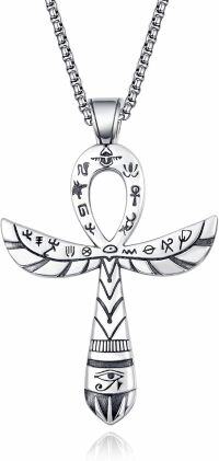 wholesale 925 Sterling Silver Ankh Cross Pendant Necklace with Hieroglyphics - Egyptian Symbol of Life and Immortality for Men & Women-C-Runes Ankh Cross