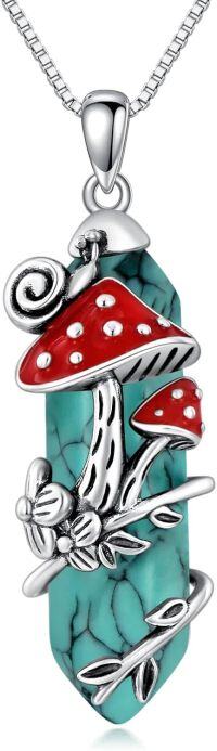 wholesale Sterling Silver Mushroom Necklace with Snail Pendant Gift for Women-Style 6-Turquoise