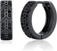 wholesale 925 Sterling Silver Black CZ Geometric Patterned Hoop Huggies Punk Style Earrings for Men & Women-Black CZ-A