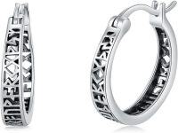 wholesale 925 Sterling Silver 925 Hypoallergenic Small Geometric Patterned Hoop Earrings for Women-Runes-Oxidizied-Runes-Oxidizied