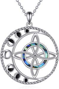 wholesale 925 Sterling Silver Abalone Shell Celtic Knot Moon Phase Pendant Necklace-Witch Knot