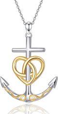 wholesale 925 Sterling Silver Palpitate Anchor Necklace with Double Heart Pendant for Women Nautical Sea s Sailor-0-0
