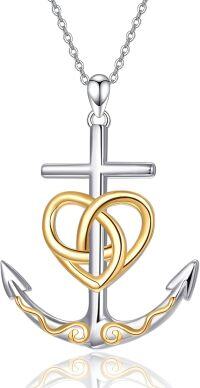 wholesale 925 Sterling Silver Palpitate Anchor Necklace with Double Heart Pendant for Women Nautical Sea s Sailor-Anchor-A