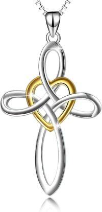 wholesale 925 Sterling Silver Celtic Knot Cross Infinity Love Heart Pendant Necklace-Gold Heart Cross Necklace 18\"