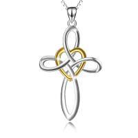 wholesale 925 Sterling Silver Celtic Knot Cross Infinity Love Heart Pendant Necklace-Gold Heart Cross Necklace 18\"