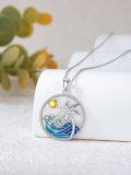 wholesale 925 Sterling Silver Ocean Wave Palm Tree Pendant Necklace for Women - Christmas Gifts-0-1