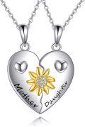 wholesale 925 Sterling Silver Metal Mother Daughter Heart Sunflower Pendant Necklaces Set-0-0
