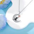 wholesale 925 Sterling Silver Crescent Moon & Star with Black Cat Pendant Necklace for Women-0-2