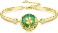 wholesale 14K Gold Plated Sterling Silver Jade Bracelet for Women Lotus Sunflower Tree of Life Hummingbird Dragonfly Bee Butterfly Cat Birthday Mothers Day Gifts for Mom Grandma-Clover