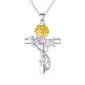 wholesale 925 Sterling Silver Cross Pendant With Red Gemstone And Lily Design-0-6