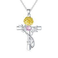 wholesale 925 Sterling Silver Cross Pendant With Red Gemstone And Lily Design-10-October-Marigold