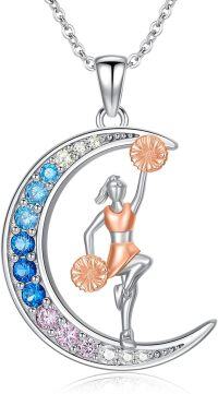 wholesale 925 Sterling Silver Cheerleader Moon Pendant Necklace for Women Girls Sport Gift-Cheer