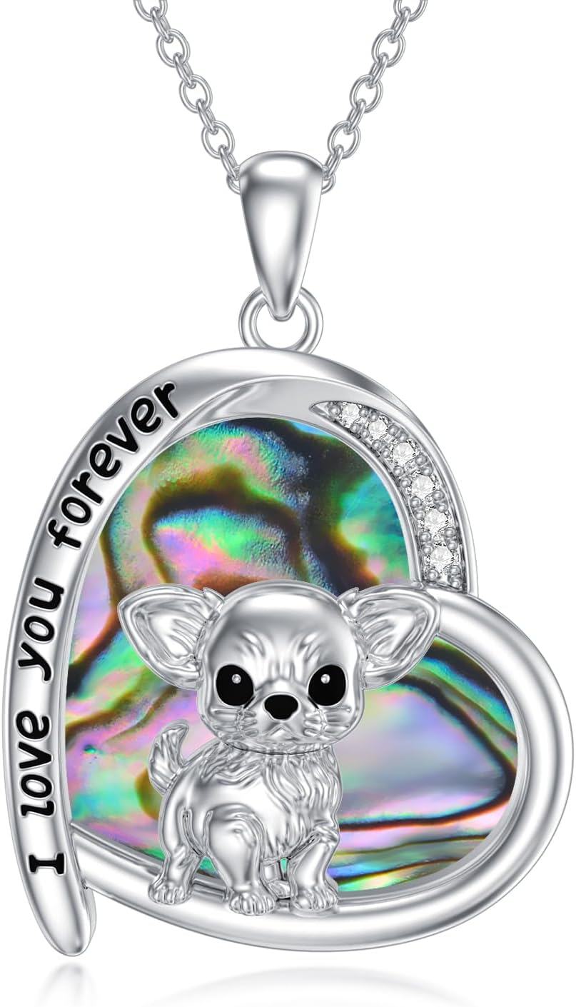  Sterling Silver Heart Dog Pendant Necklace for Women Dog Lovers -Chihuahua Necklace