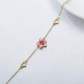 wholesale 14K Gold Pink Enamel Cherry Blossom Heart Charm Ankle Bracelet for Women-0-2