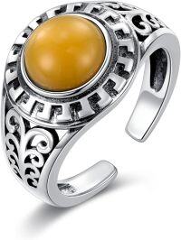 wholesale  Sterling Silver Amber Adjustable Rings for Women Vintage Gift -style 2