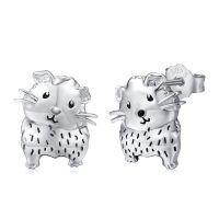 wholesale 925 Sterling Silver Guinea Pig Stud Earring Set for Women Girls Animal Lover Gifts 3D Cute Pet Jewelry Sets Minimalist Fashion Accessories Valentines Day Birthday Present Ideas-Silver