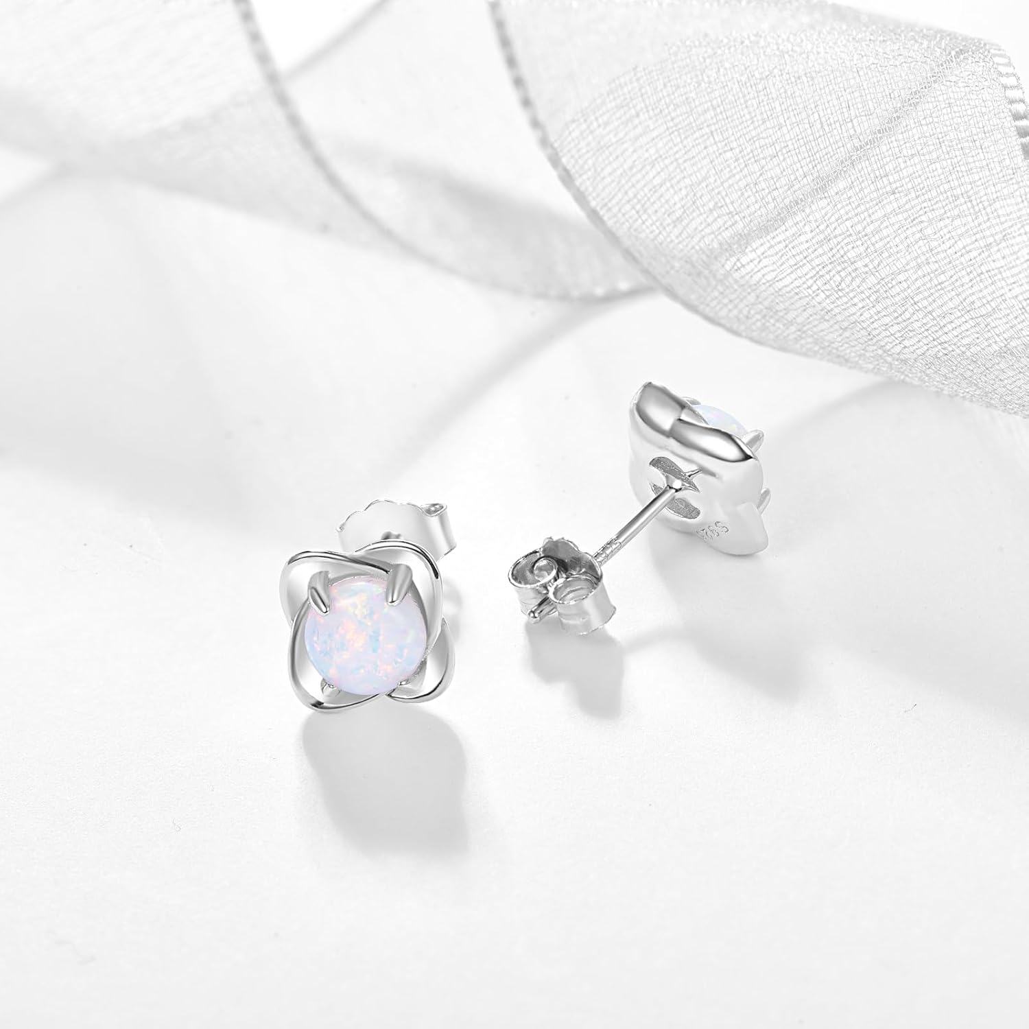wholesale 925 Sterling Silver Opal Flower 4-Leaf Stud Earrings for Women - Christmas Gift-0-1