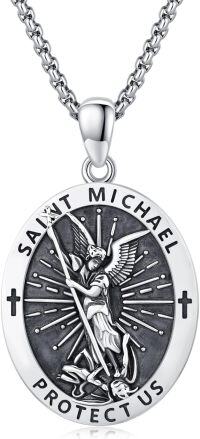 wholesale Sterling Silver Archangel Medals St Pendant Necklace for Men Women-45-St Michael(2-oval silver)
