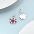 wholesale 925 Sterling Silver Sunflower Flag Earrings with Red White Blue Gemstones, Patriotic Dangle Earrings for Women, 4th of July Independence Day Gift-0-3