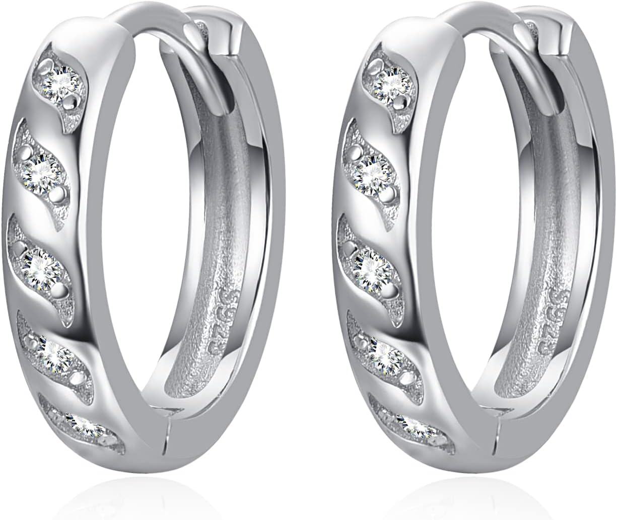 Sterling Silver Cubic Zirconia Hoop Huggie Wave Earrings for Women Men-0-0
