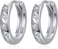 wholesale 925 Sterling Silver Cubic Zirconia Wave Huggie Hoop Earrings for Women and Men-Silver